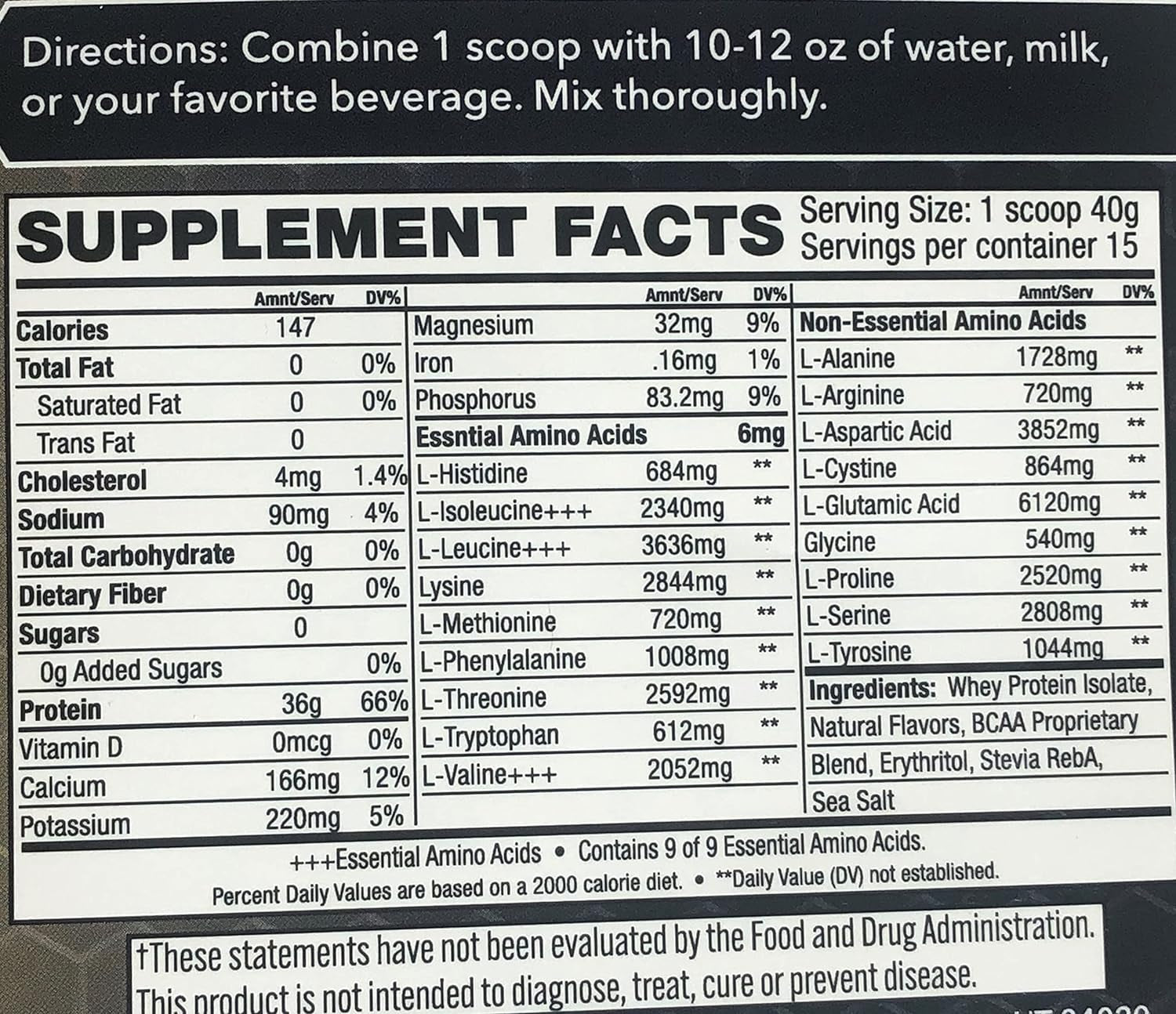 100% Whey Protein Isolate-No Artificial Ingredients-Gluten-Free, Lactose Free, Supports Muscle Growth & Muscle Repair-36G Protein per Serving-8.9G Bcaa-18G EAA