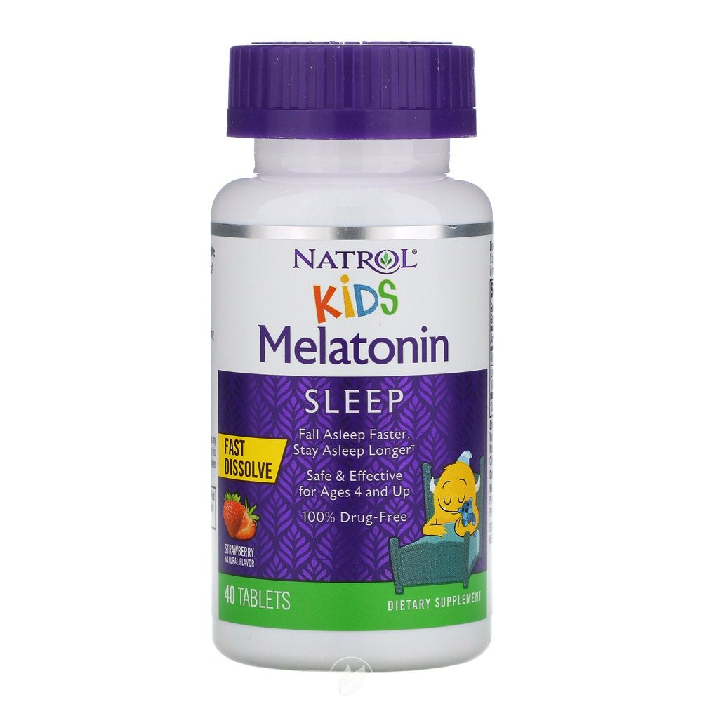 Natrol Kids Melatonin Fast Dissolve Tablets, Helps You Fall Asleep Faster, Stay Asleep Longer, Easy to Take, Dissolves in Mouth, for Ages 4 & Up, Strawberry Flavor, 1Mg, 40 Count