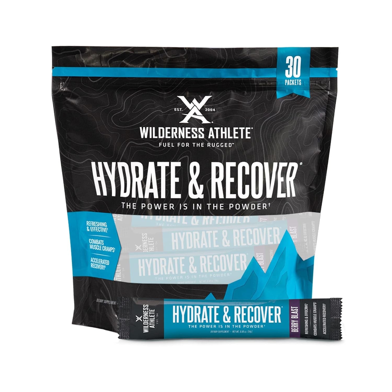 Wilderness Athlete - Hydrate & Recover | Liquid Hydration Packets Electrolyte Drink Mix - Recover Faster with Bcaas - 30 Single Serving Hydrate Packets (Berry Blast)