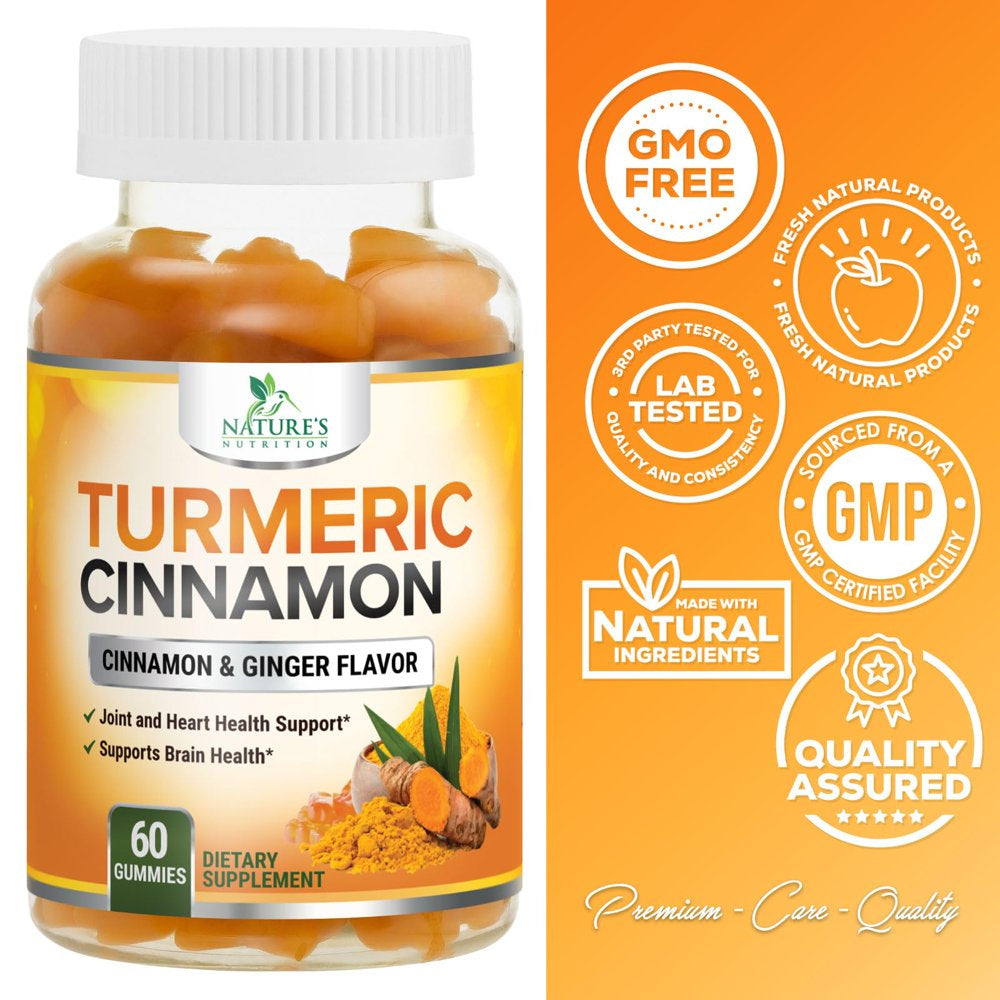 Turmeric Ginger Cinnamon Gummies - Vegan Turmeric Curcumin Gummy with 95% Curcuminoids - Black Pepper for Max Absorption, Herbal Joint Support Supplement, Nature'S Tumeric Extract - 60 Gummies