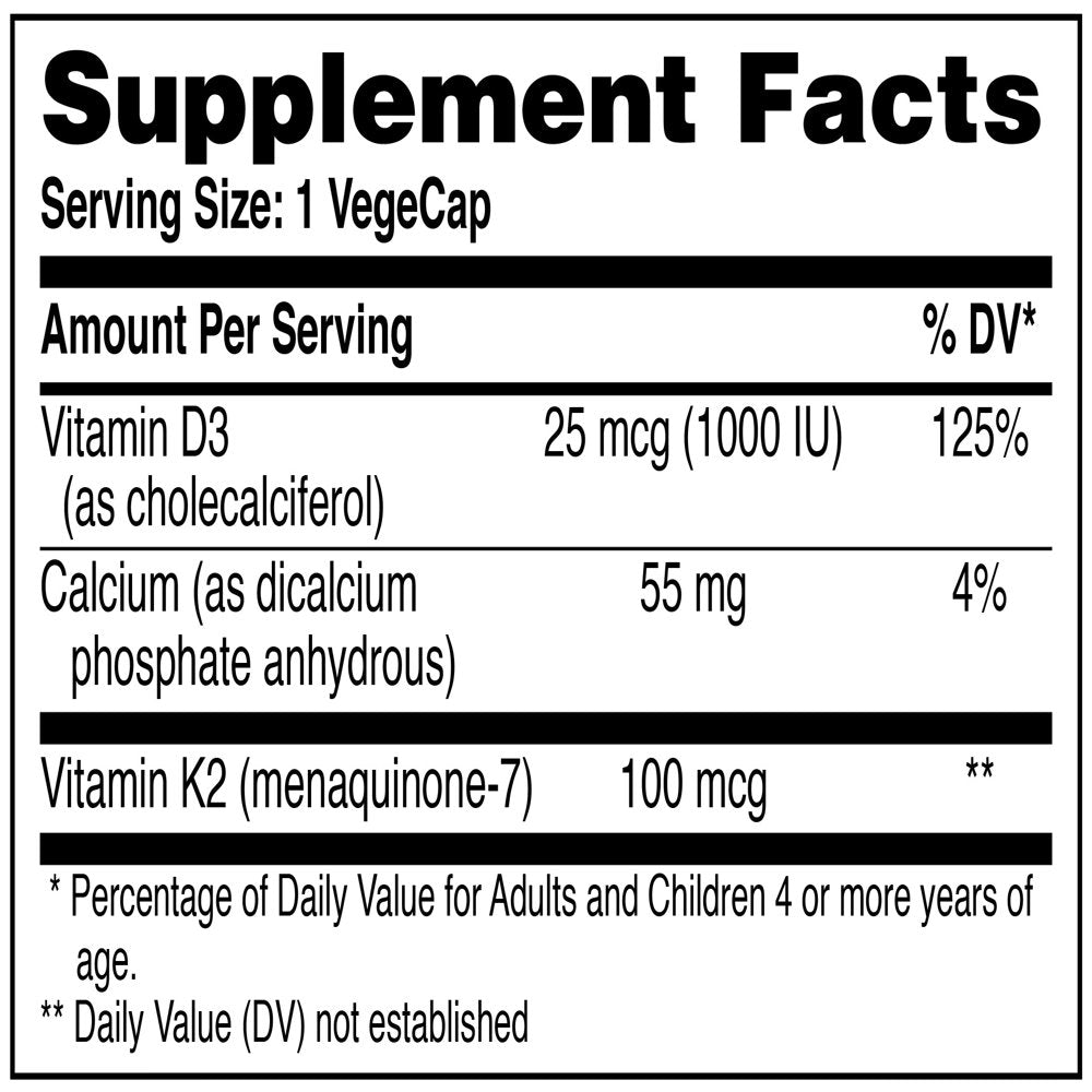 Vitamin K2 (100Mcg as Menaquinone 7) + D3 (1000Iu) 60 Vegecaps by Health Thru Nutrition