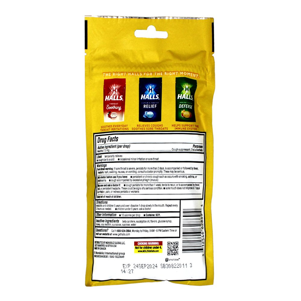 5 Pack Halls Mentho-Lyptus Drops Honey-Lemon Cough Suppressant 30 Each