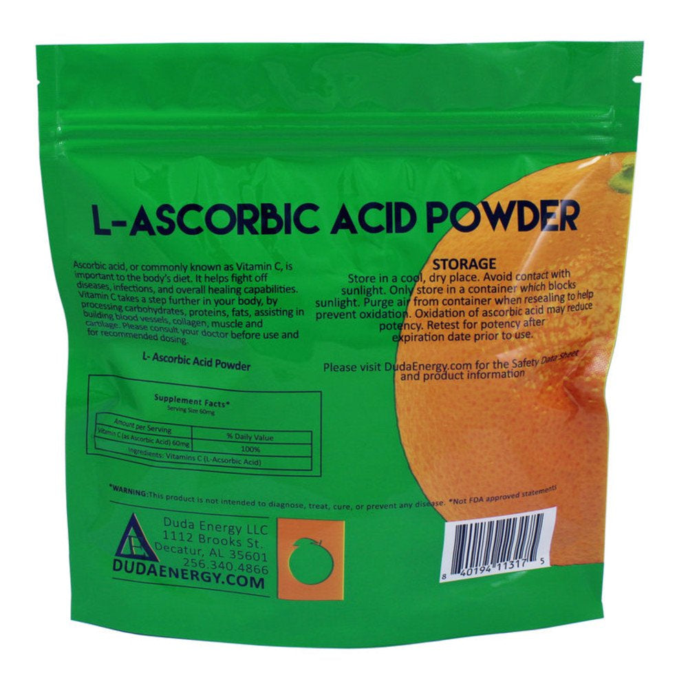 1 Lb Bag of L-Ascorbic Acid Powder 99+% Food Grade USP36/BP2012 Naturally Fermented Pure White Crystals Form of Vitamin C