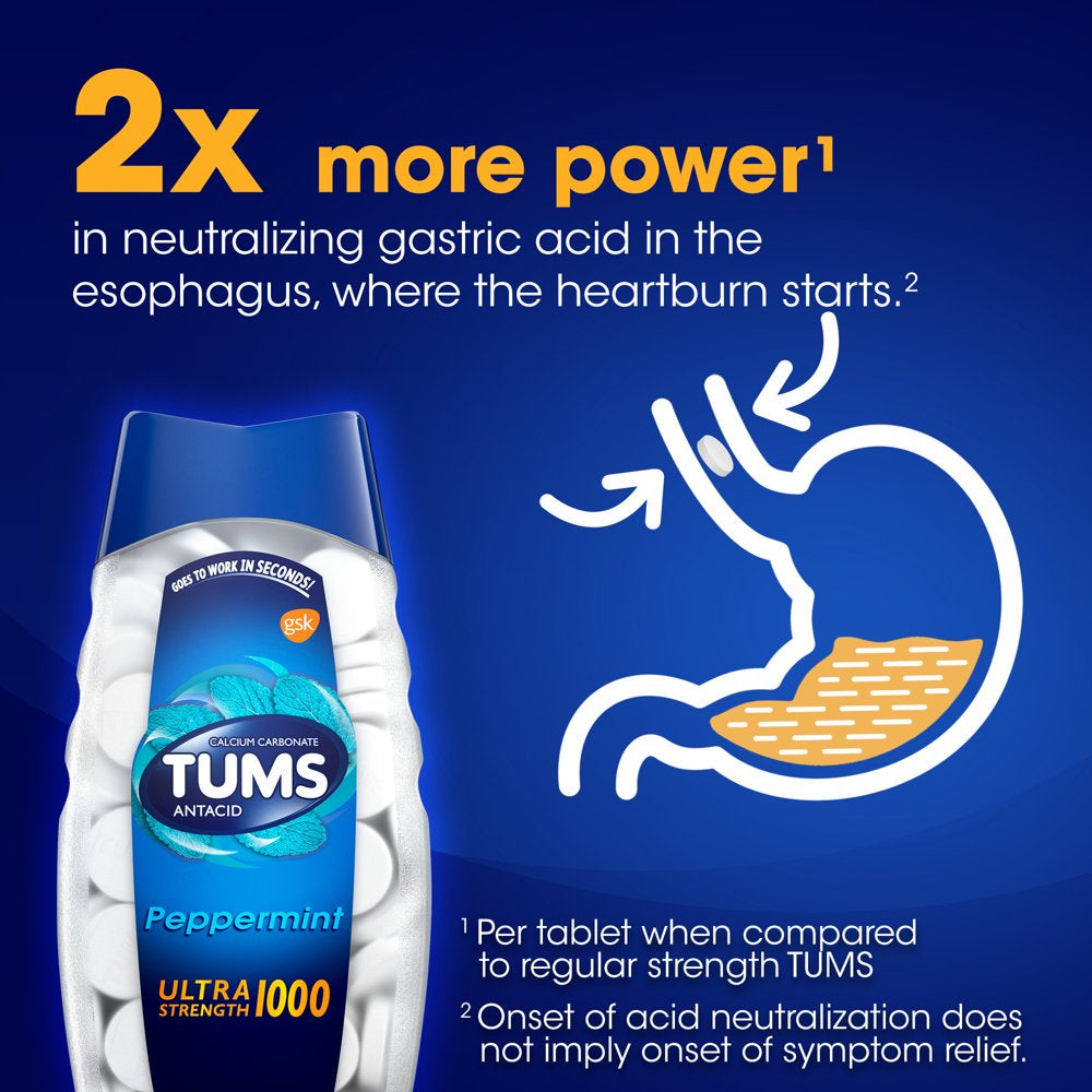 Tums Ultra Strength 1000 Peppermint Antacid Tablets, 160 Ct