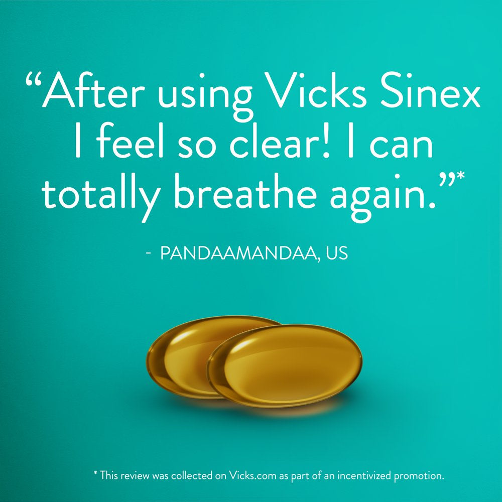 Vicks Sinex Severe Liquicaps, All-In-One Sinus Relief, Over-The-Counter Medicine, 24 Ct