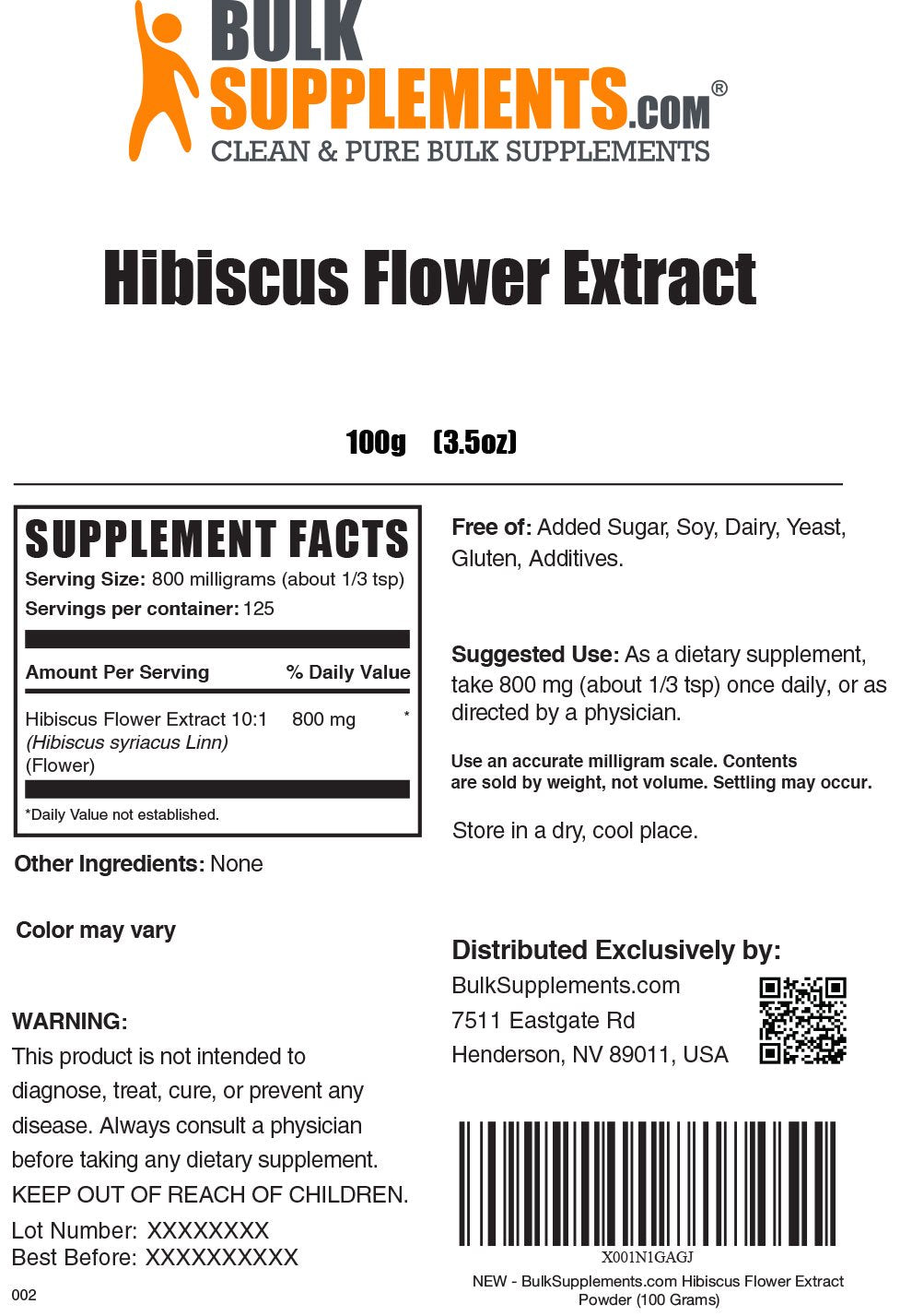 Bulksupplements.Com Hibiscus Flower Extract Powder - Hibiscus Powder for Hair Growth - Hibiscus Supplement - Hibiscus Extract (100 Grams - 3.5 Oz)