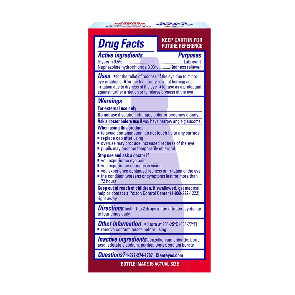 Clear Eyes Maximum Redness Eye Relief Lubricant Eye Drops, 1 Fl Oz