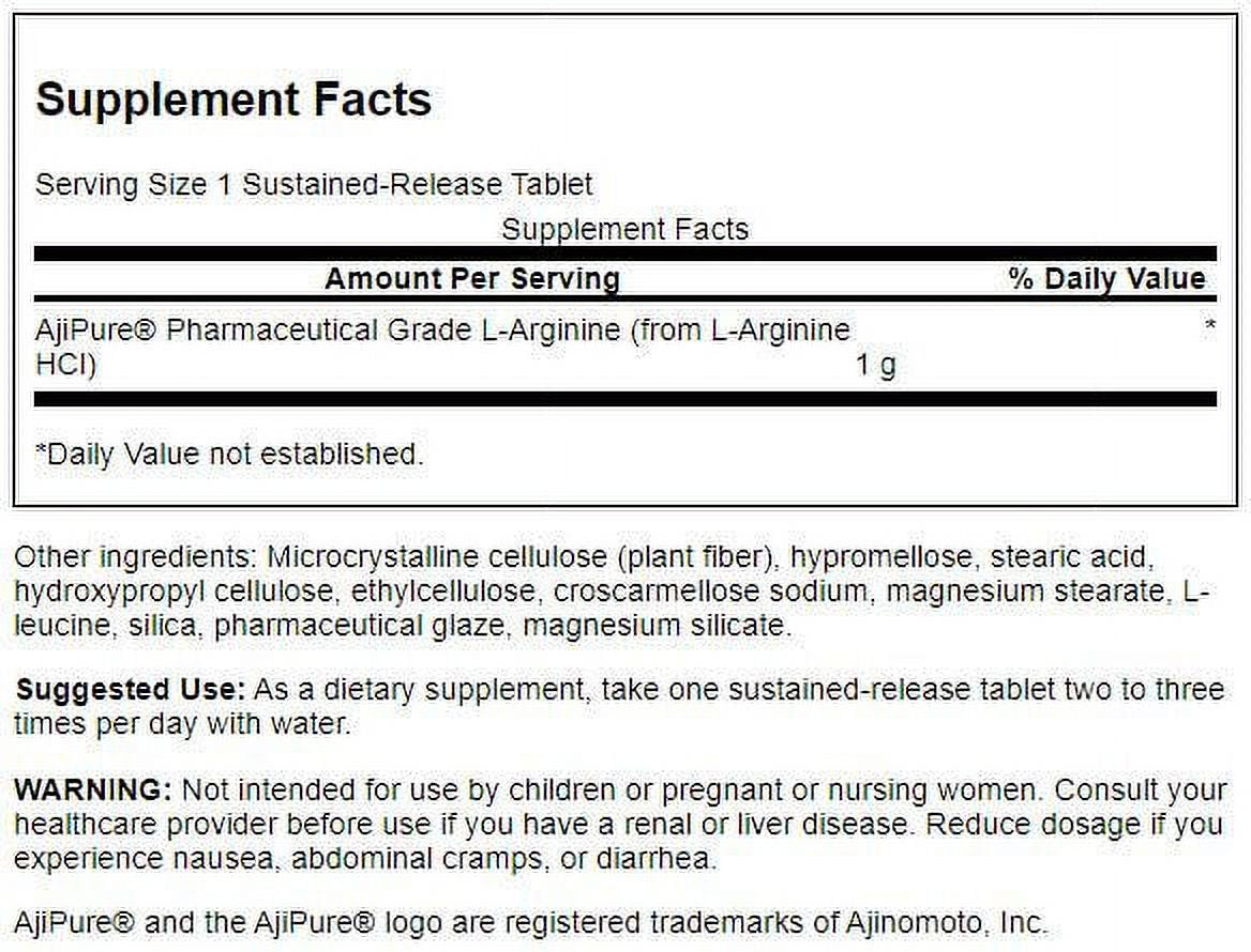 Swanson Ajipure L-Arginine Sustained-Release Tablet 1,000 Mg 90 Tablets