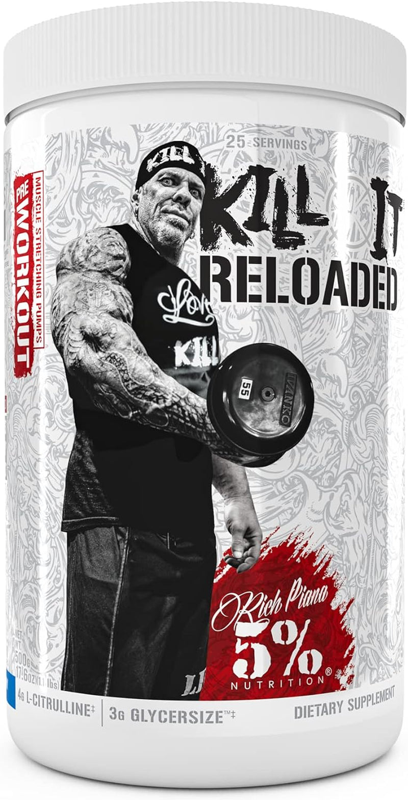 5% Nutrition Rich Piana Bundle | Alldayyoumay BCAA Powder + Kill It Reloaded High-Stim Pre-Workout (Blue Raspberry)