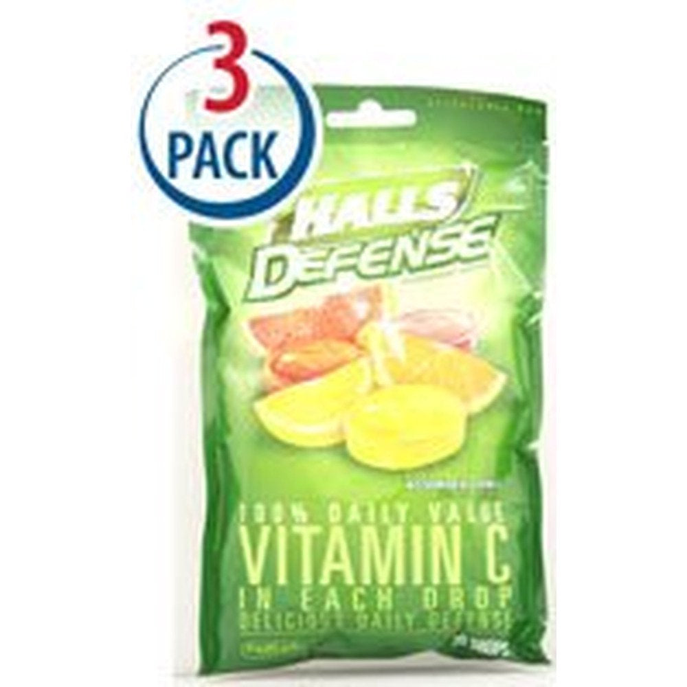 Halls Defense Vitamin C Assorted Citrus Supplement Drops (Pack of 3)