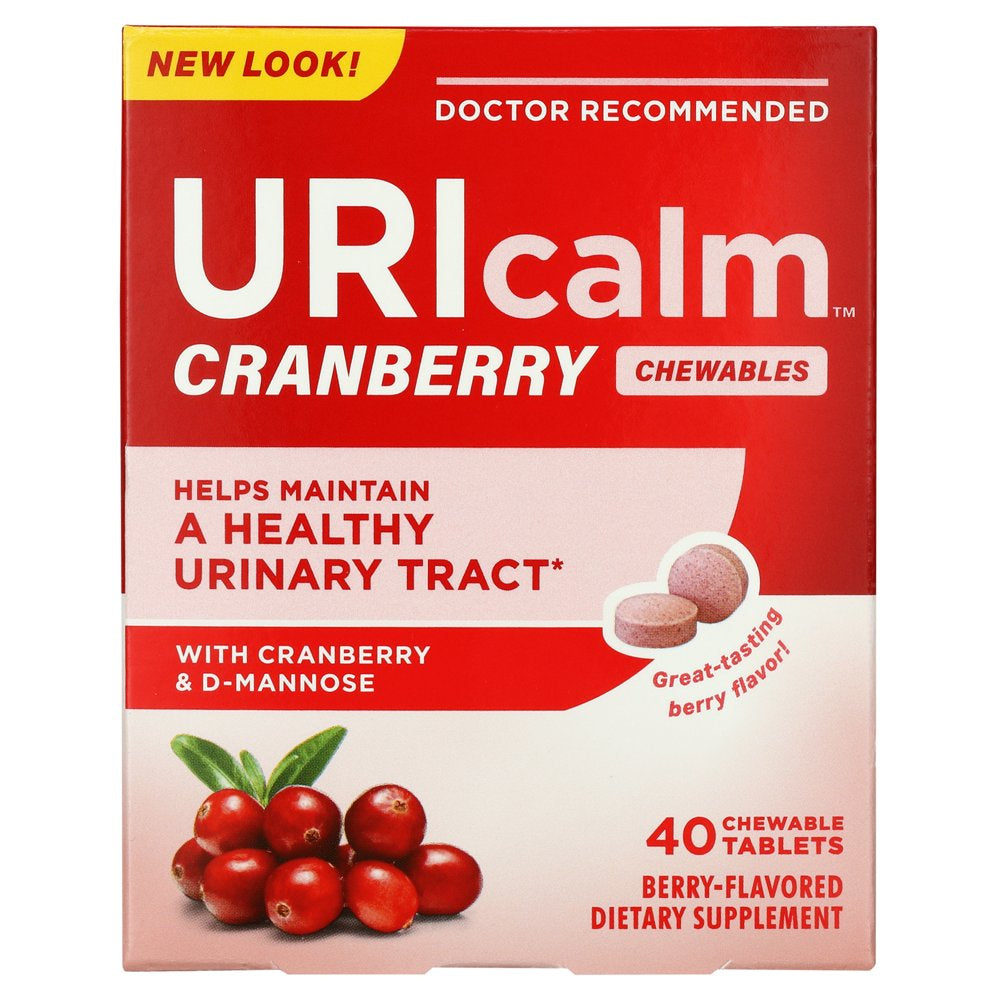 Uricalm Cranberry, Daily Dietary Supplement Chewable with D-Mannose, Berry Flavor, 40 Count