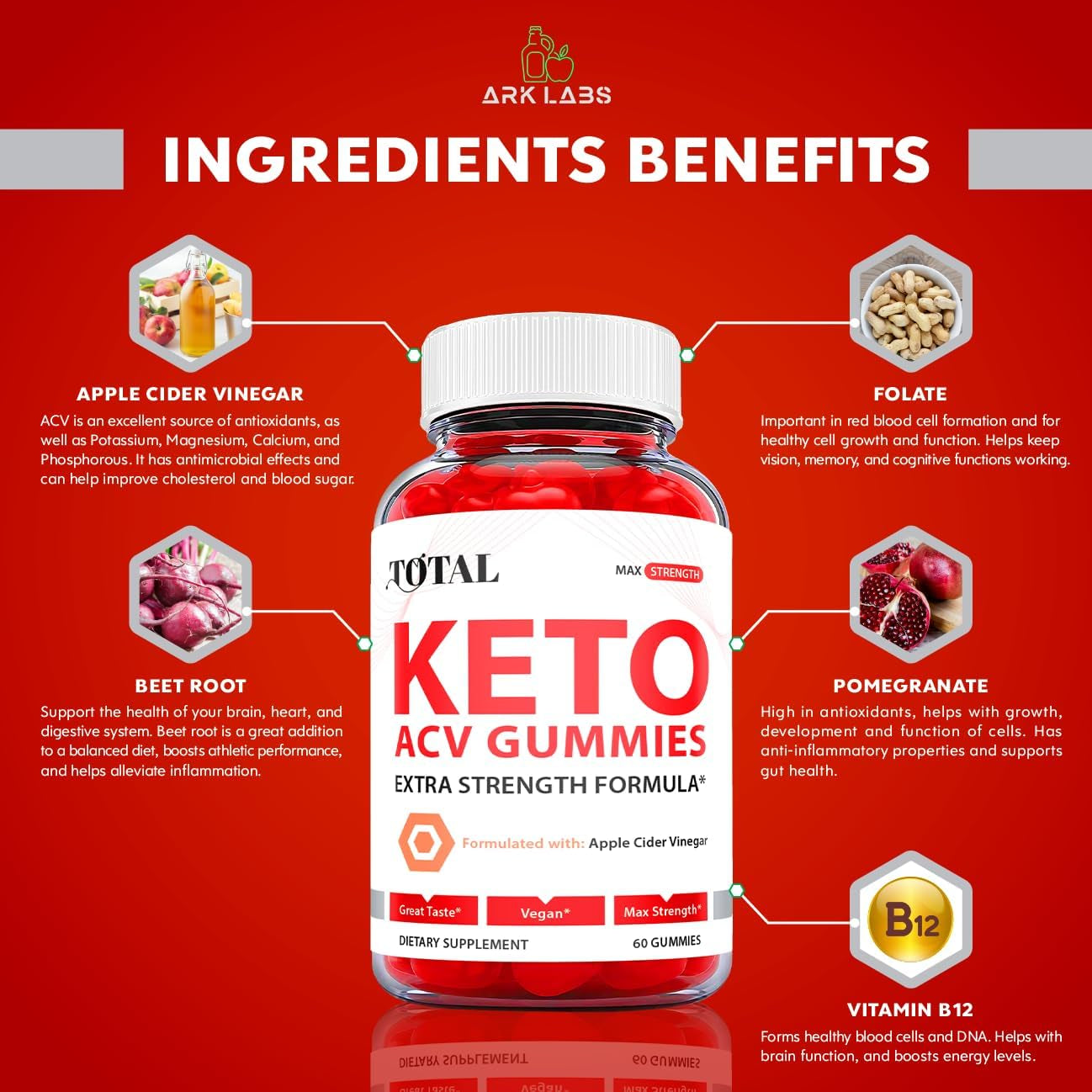 Total Keto ACV Gummies - Total Keto Gummies with ACV, Total Keto Ketosis Gummies with Apple Cider Vinegar - Vegan, Non GMO - Advanced Formula Ketogenic (1 Pack)