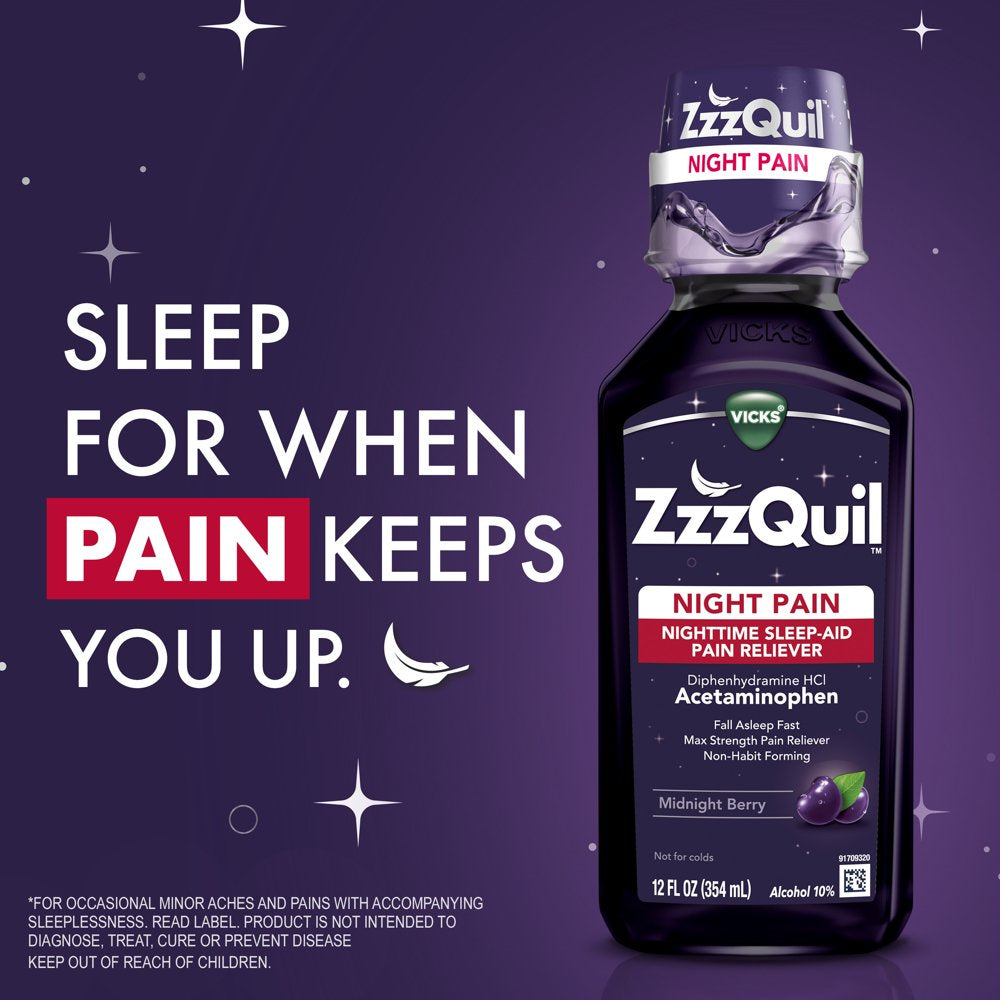 Zzzquil Nighttime Pain Relief Sleep Aid Liquid, Over-The-Counter, 2 Bottles, 24 Fl Oz