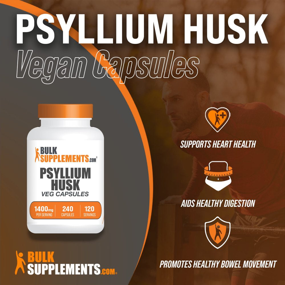 Bulksupplements.Com Psyllium Husk Capsules, 1400Mg - Fiber Supplements (240 Veg Capsules - 120 Servings)