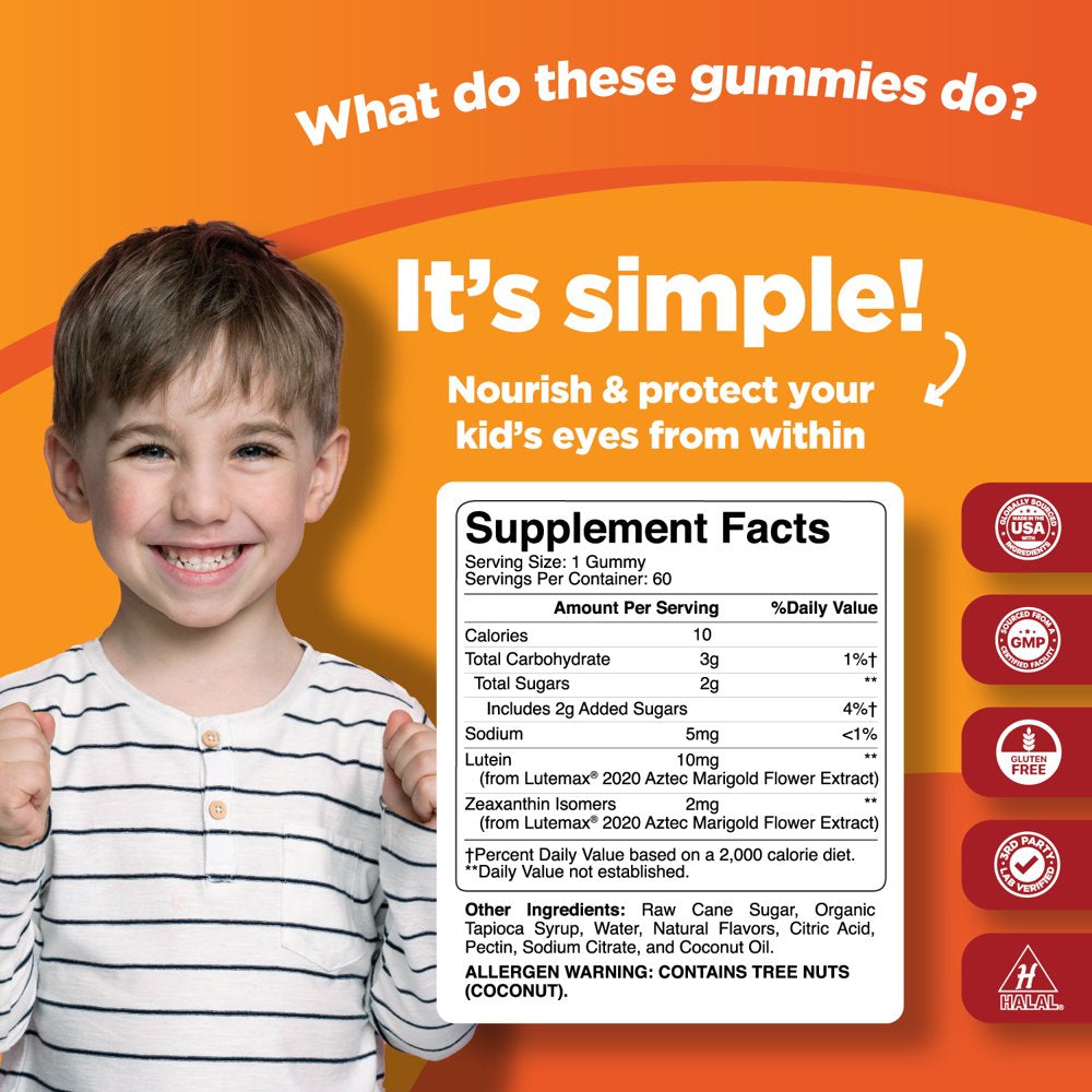 Lutein & Zeaxanthin Eye Vitamins for Kids - Delicious Vegan Eye Health Vitamins Lutein and Zeaxanthin Gummy Vitamins for Kids Eye Care - Lutein Gummies for Vision Clarity and Blue Light Support