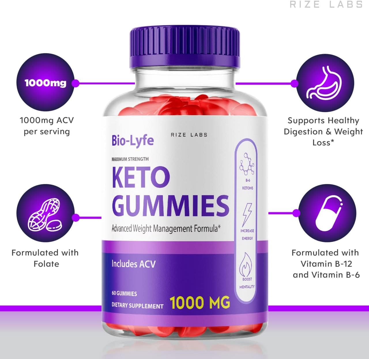 (5 Pack) Biolyfe Keto ACV Gummies Advanced Formula Biolyfe Apple Cider Vinegar Maximum Strength (300 Gummies)