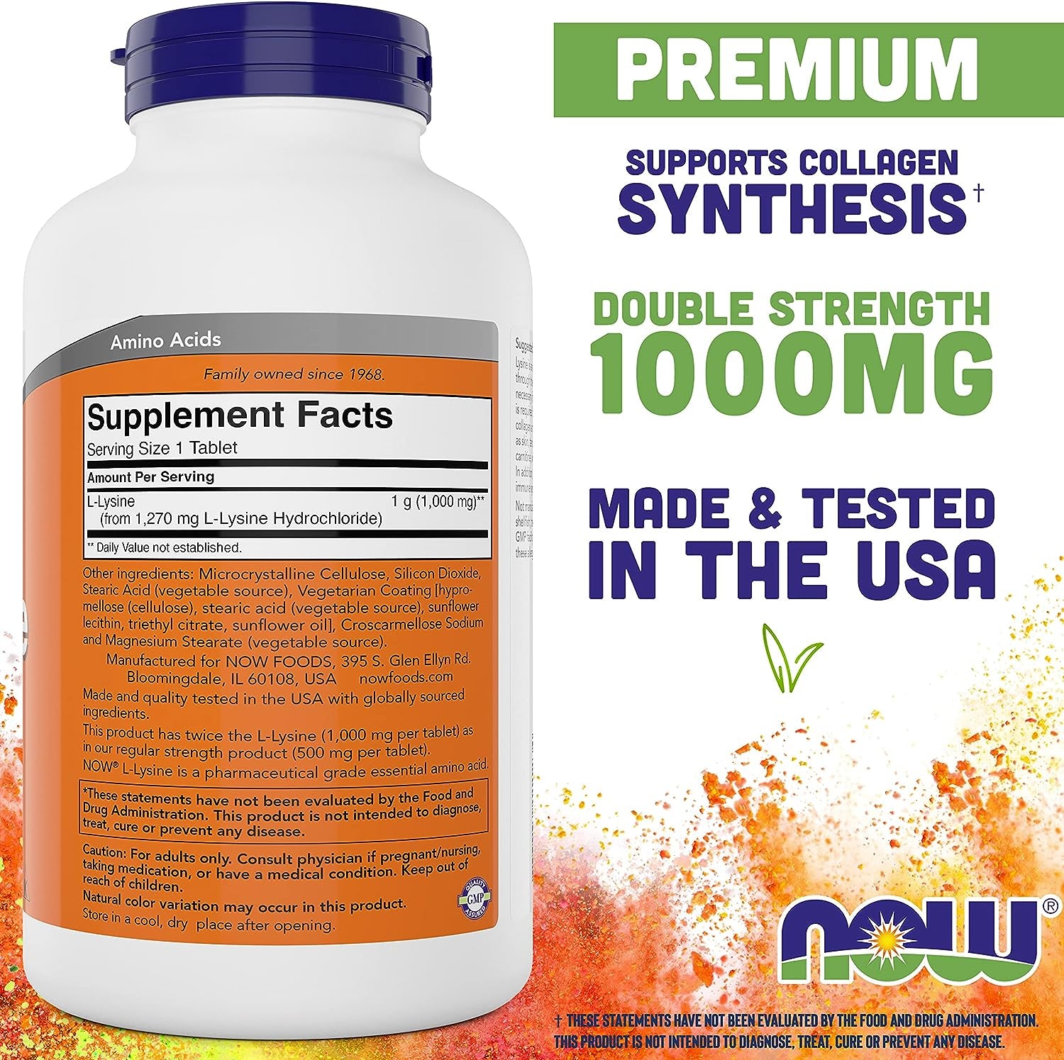 Now Foods L-Lysine 1000Mg - Double Strength - 300 Tablets - Non-Gmo Amino Acid Supplement (Llysine Hydrochloride)- 1000 Mg Tabs - Vegan/Vegetarian