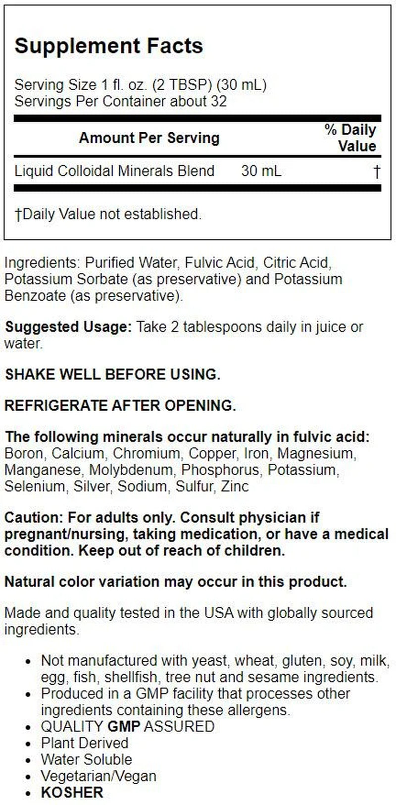 NOW Supplements, Colloidal Minerals Liquid, Plant Derived, Essential Trace Minerals, 32-Ounce