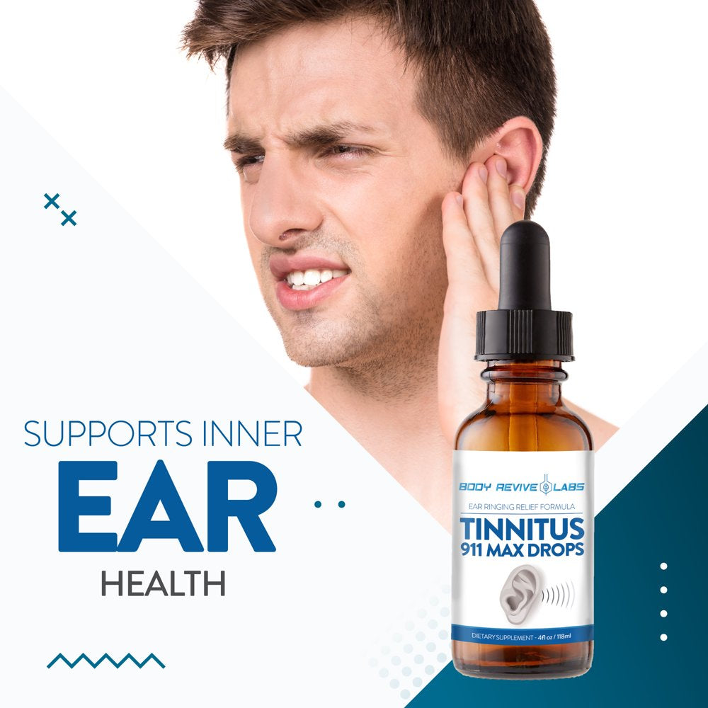 Tinnitus 911 Max Drops - Colloidal Silver to Support Inner Ear Health - Natural Buzzing Ears and Ear Infection Support - Dietary Supplement for Ringing Ear Relief - 40 Ppm, 4 Fluid Ounce