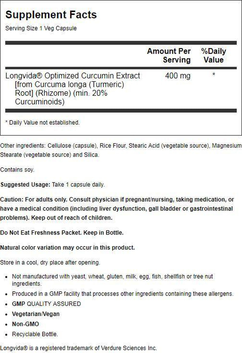 NOW Supplements, Curcubrain™ 400 Mg with Longvida® Optimized Curcumin, 50 Veg Capsules