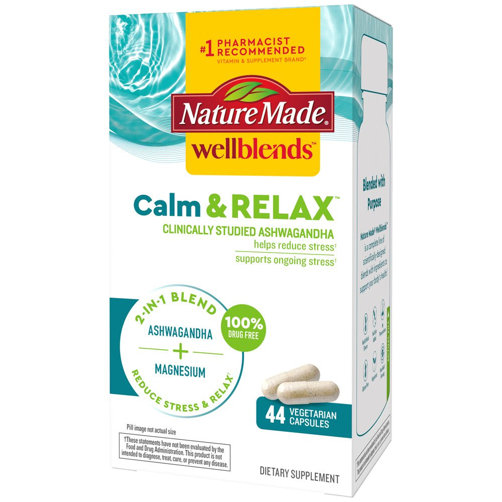 Nature Made Wellblends Calm & Relax Vegetarian Capsules, Ashwagandha, Magnesium, 44 Count