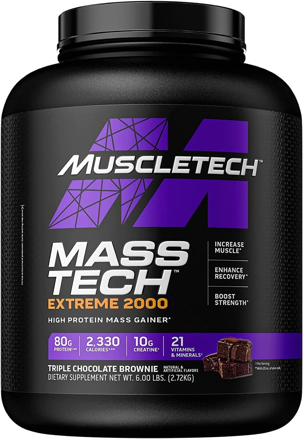 Muscletech Mass Gainer Mass-Tech Extreme 2000, Muscle Builder Whey Protein Powder, Protein + Creatine + Carbs, Max-Protein Weight Gainer for Women & Men, Vanilla Milkshake, 6Lbs (Packaging May Vary)