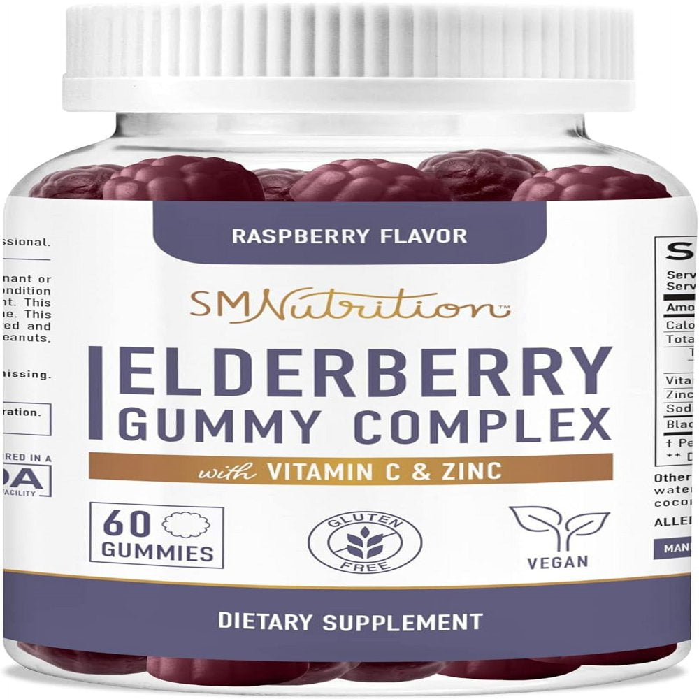 Vitamin C & Black Elderberry Gummies for Adults - Elderberry, Zinc, & Vitamin C Gummies for Immune Support - Real Sambucus Elderberry Gummies - 100Mg Immune Support Gummies (60Ct)