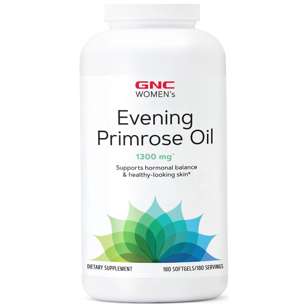 GNC Women'S Evening Primrose Oil (EPO) 1300 Mg | Supports Hormonal Balance, Immunity, Healthy Skin and Heart Health | Daily Vitamin | 180 Softgel Capsules