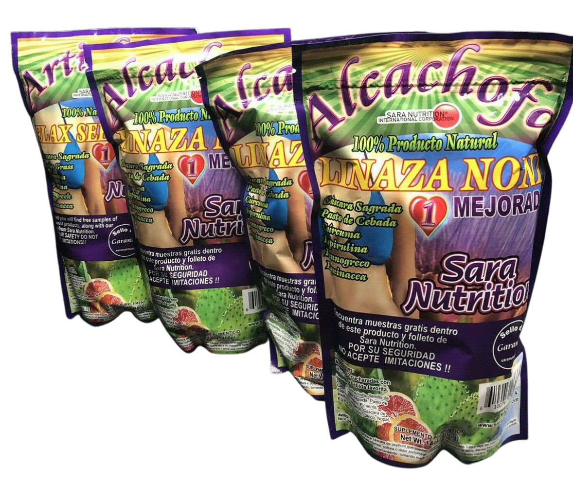 4 Pack-Alcachofa Linaza Noni Flax Seed Noni Sara Nutrition Colon Cleanse