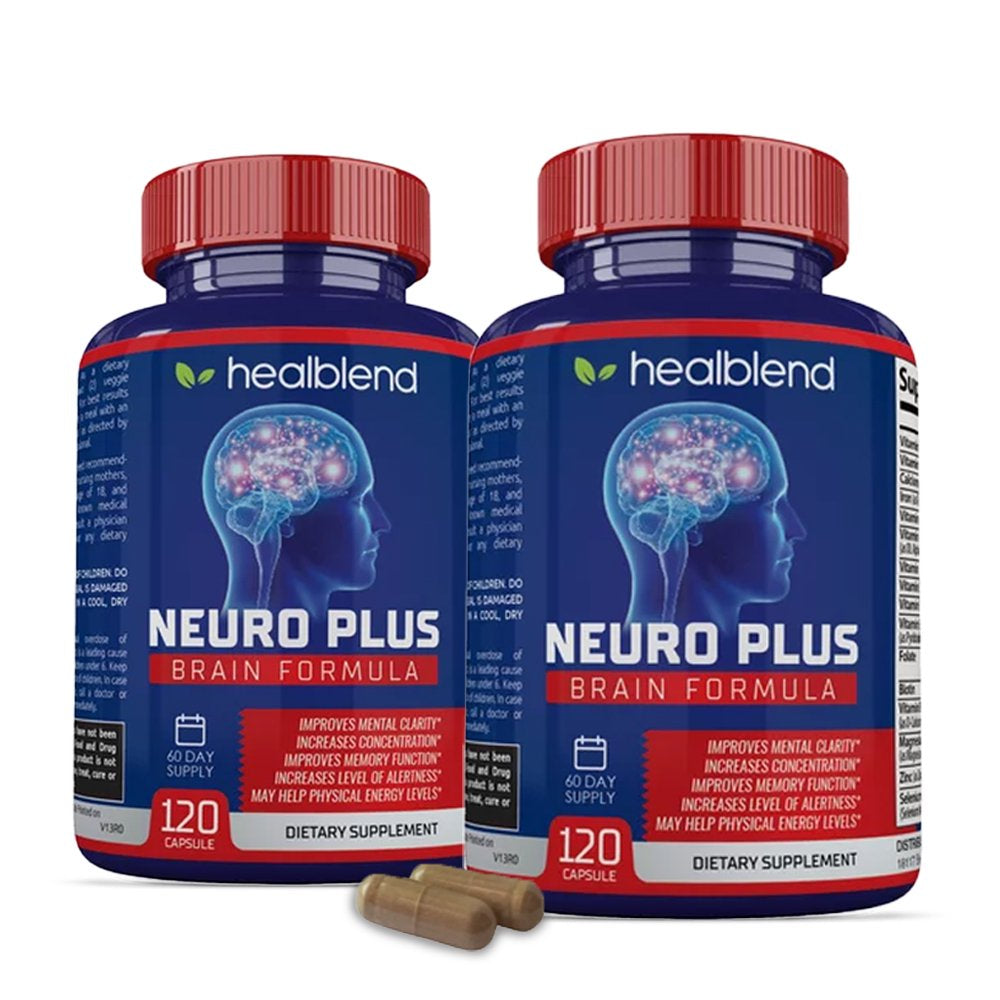 Healblend Neuro plus Brain Booster Supplements - Improving Cognitive Function, Brain & Focus Formula, Supports Memory, Concentration & Mental Clarity - 2-Pack