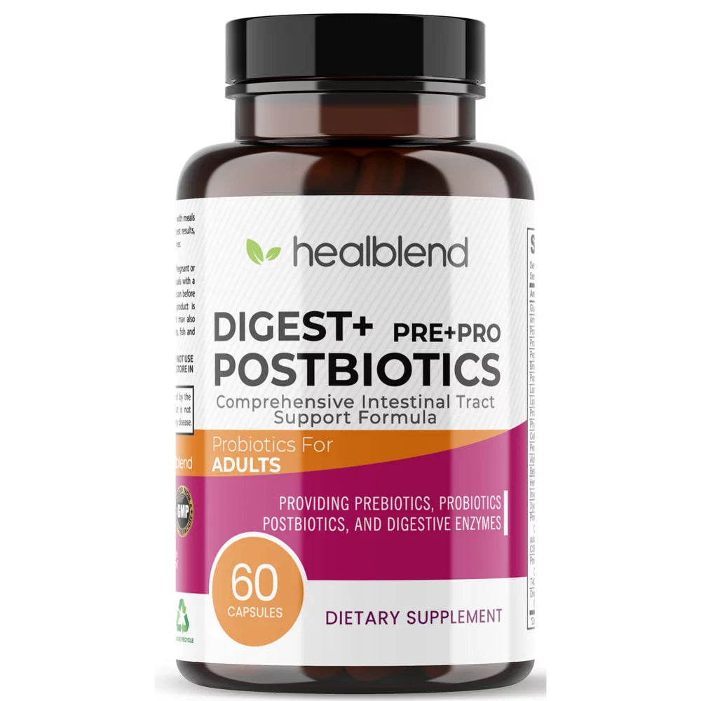 Healblend Digest+ Prebiotic + Probiotic Supplement - Support Digestive Enzymes, Gut Health & Bloating Relief for Women & Men, Vegan, Non-Gmo, Gluten Free - 60 Capsules