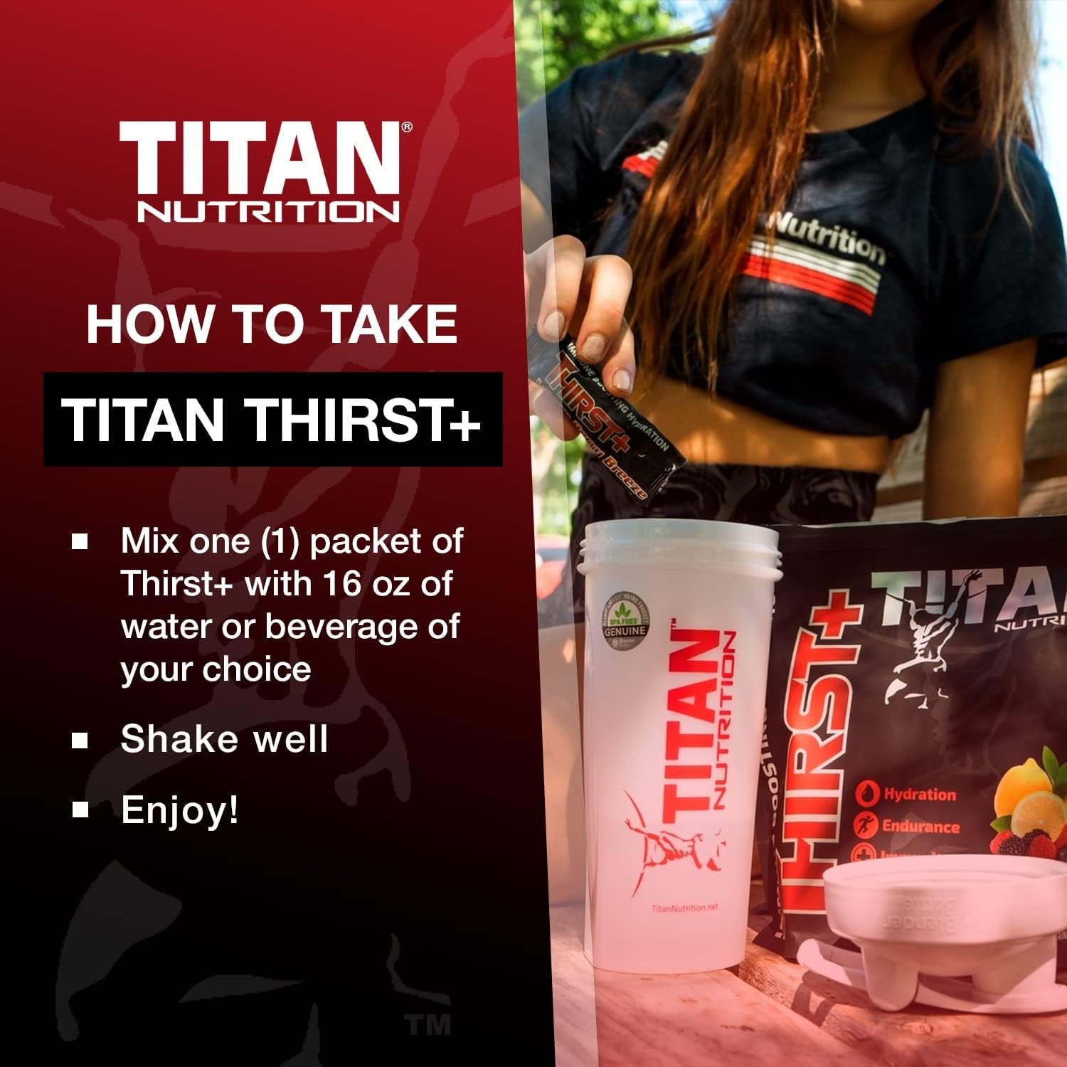 Titan Nutrition Thirst+ Electrolytes Powder & Vitamin Replenishment Packets, 30 Serv - Energy Boost, Focus, Stamina - Vitamin C, B12, Magnesium, Sodium, Potassium