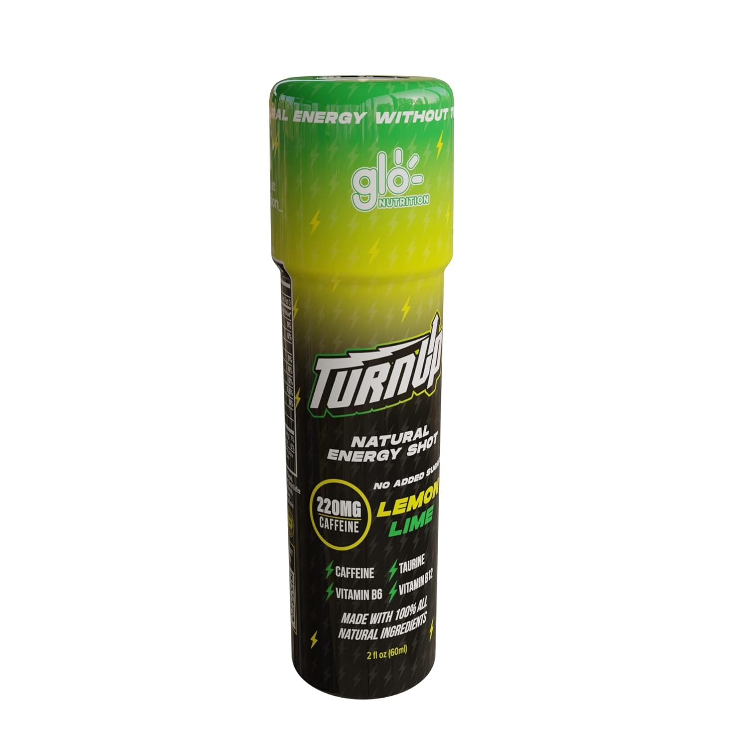 Turn up - Natural Energy Drink Shots | All Natural Energy without Jitters! | No Added Sugar - Real Fruit Juice | 220Mg Caffeine, B6, B12, Taurine | up to 7+ Hours | Lemon Lime - 2 Fl Oz - Pack of 12