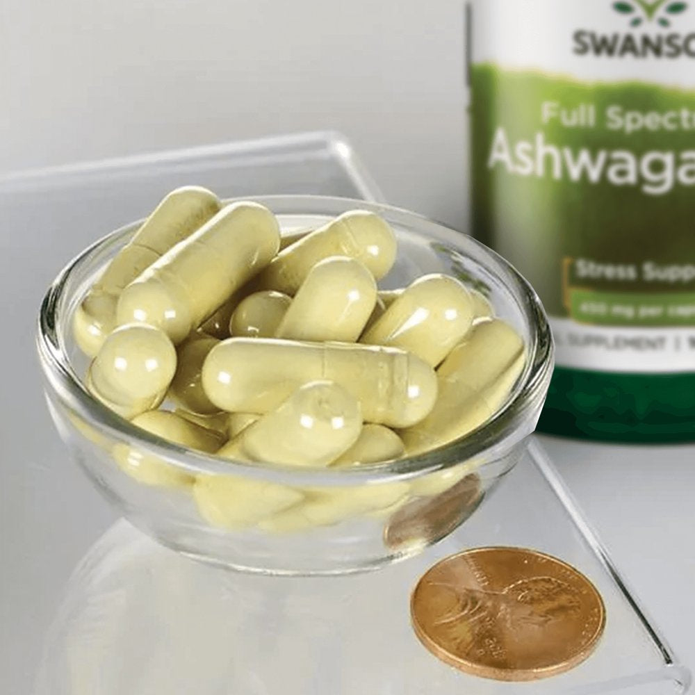 Swanson Ashwagandha Powder Supplement - Ashwagandha Root & Aerial Parts Supplement Promoting Stress Relief & Energy Support - Ayurvedic Supplement for Natural Wellness - (100 Capsules, 450Mg Each)