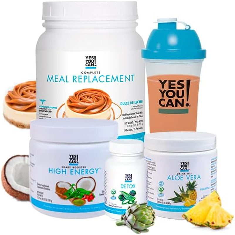 Yes You Can! Detox plus Kit (Meal Replacement Duce De Leche, Aloe Vera Pineapple) - Complete Meal Replacement Powder, High Energy Shake Booster, Aloe Vera Detox Supplement, Health Transformation