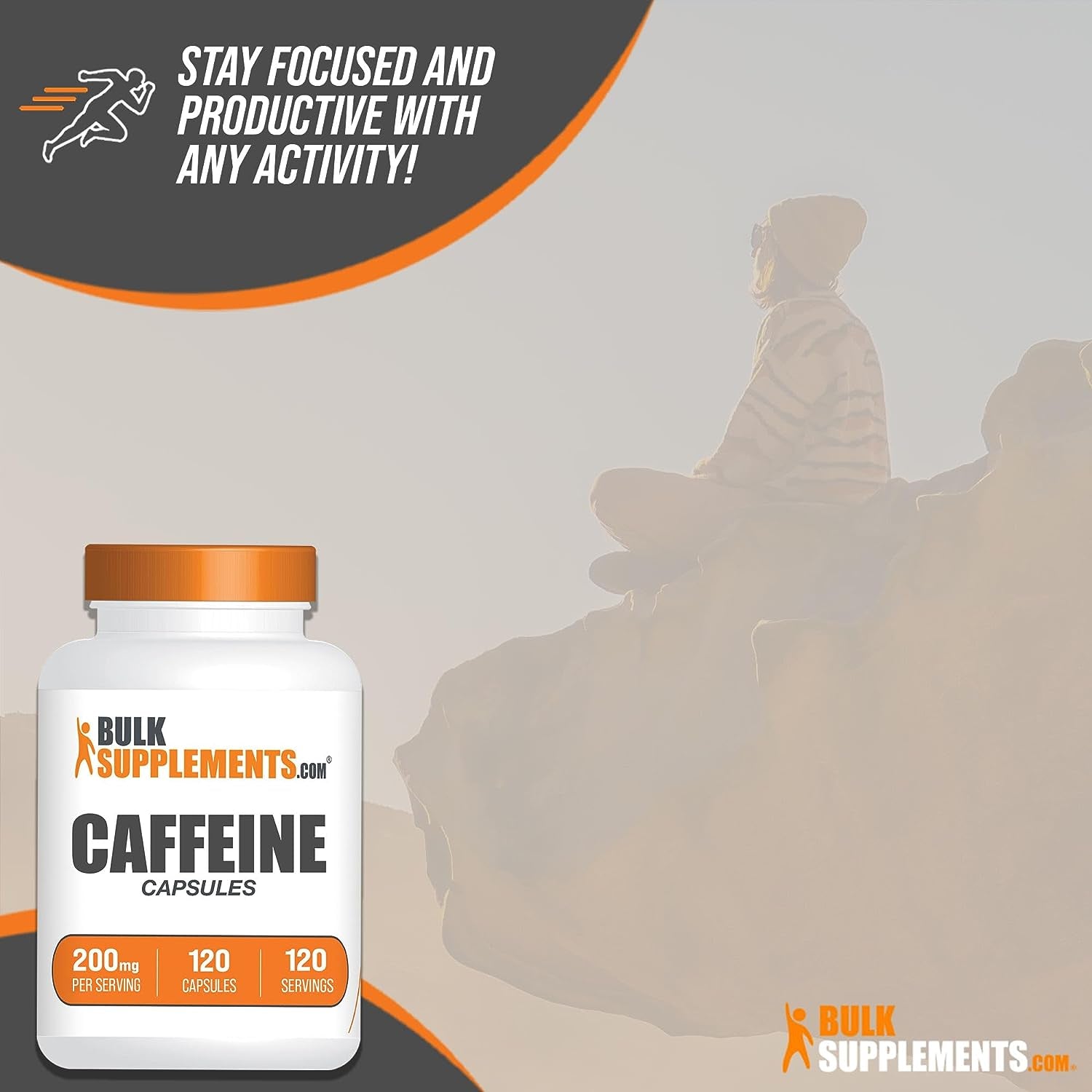 Bulksupplements.Com Caffeine Capsules - Caffeine Supplements, Caffeine Pills 200Mg - Caffeine Capsule, Stay Awake Caffeine Pills - 1 Capsule per Servings, 120-Day Supply, 120 Capsules