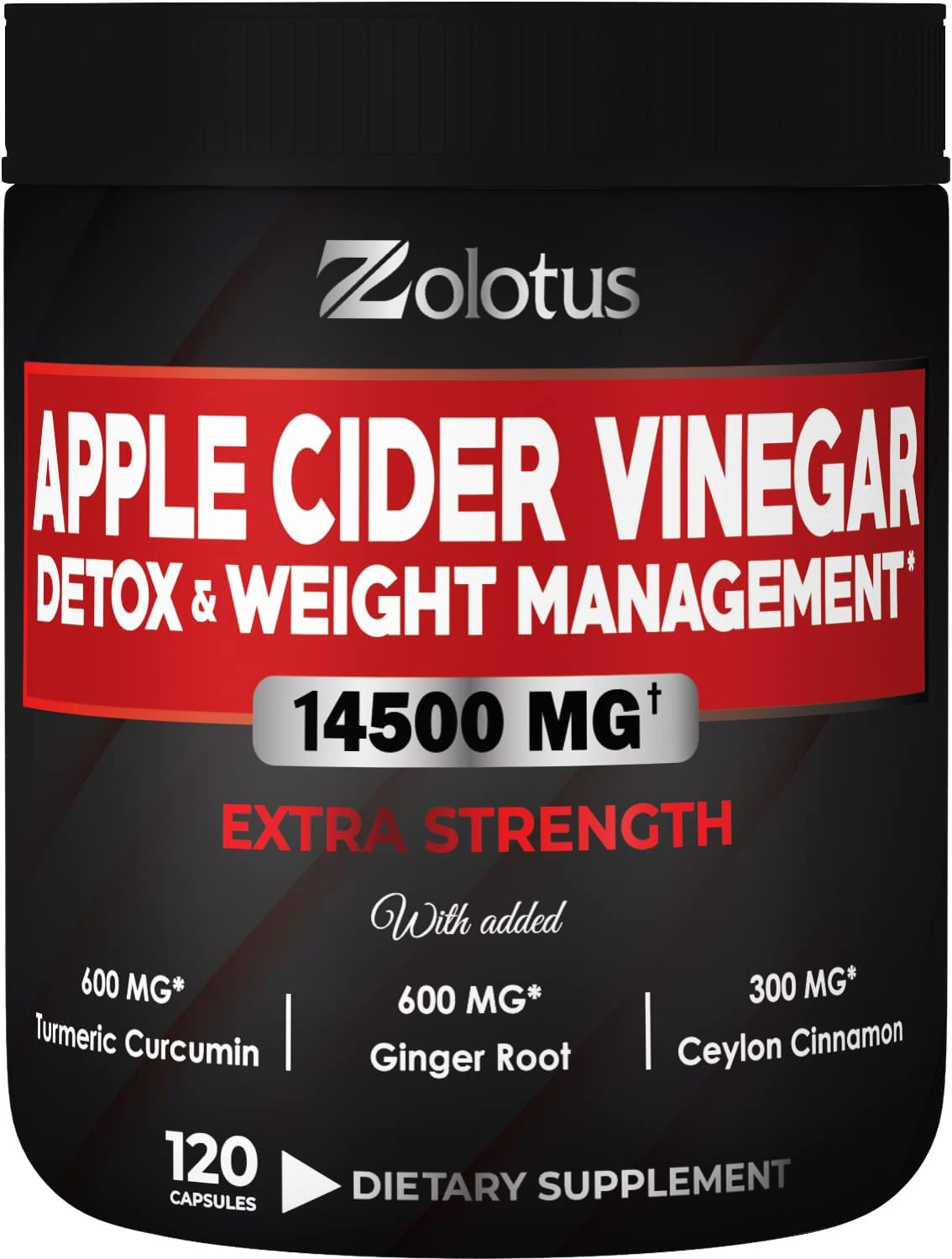 16 in 1 Apple Cider Vinegar Capsules, Equivalent to 14500Mg, with Turmeric, Cinnamon, Milk Thistle, Garcinia Cambogia, Quercetin, Best Supplement for Keto, Detox & Weight Management (120 Capsules)