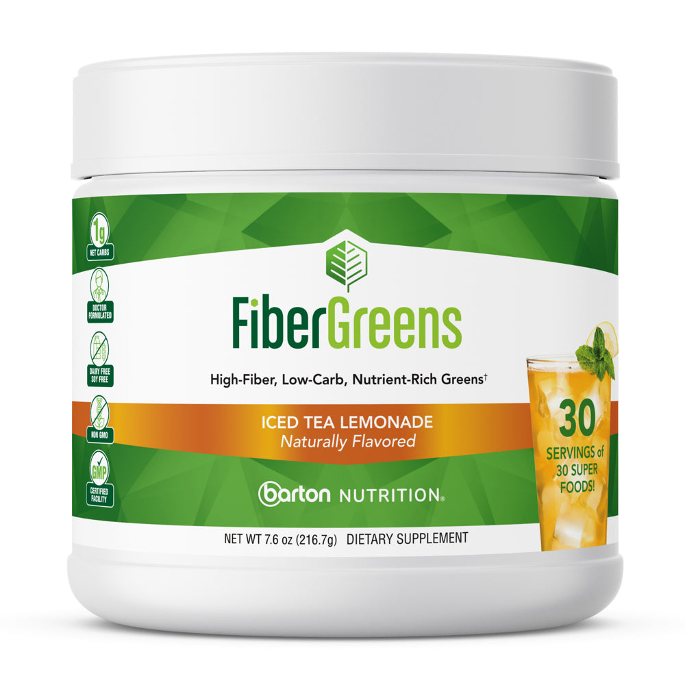 Iced Tea Lemonade Fiber Greens - Low-Carb Probiotics for Gut Health - Blood Function Support - Naturally Flavored Probiotic Formula with 30 Superfoods - Protects Heart Health, 30 Servings