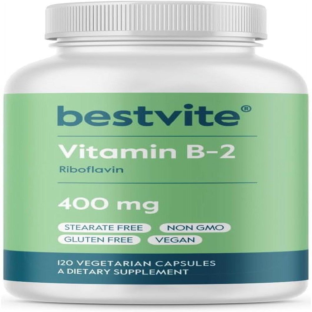 BESTVITE Vitamin B-2 (Riboflavin) 400Mg (120 Vegetarian Capsules) - No Stearates - Vegan - Non GMO - Gluten Free