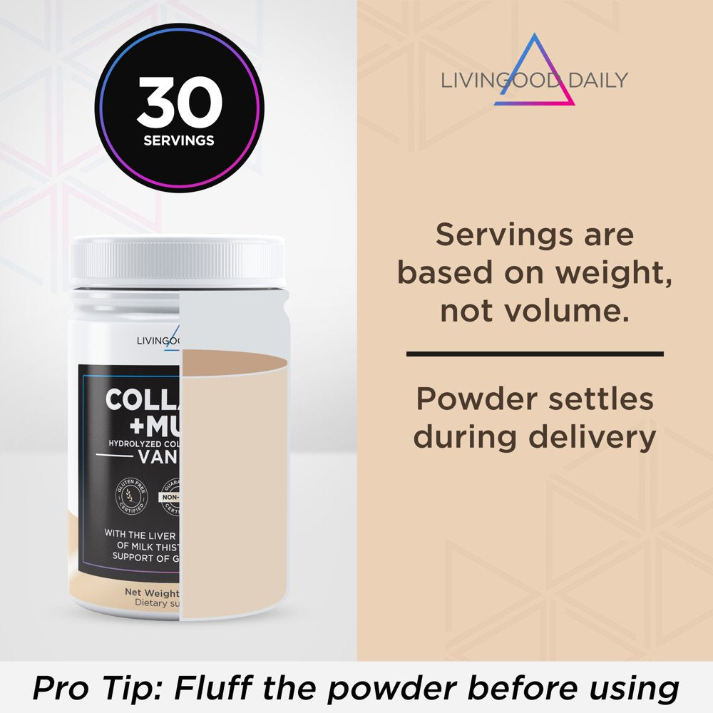 Livingood Daily Collagen + Multi - Vanilla Hydrolyzed Collagen Peptides Powder W/ Multivitamin, 30 Servings