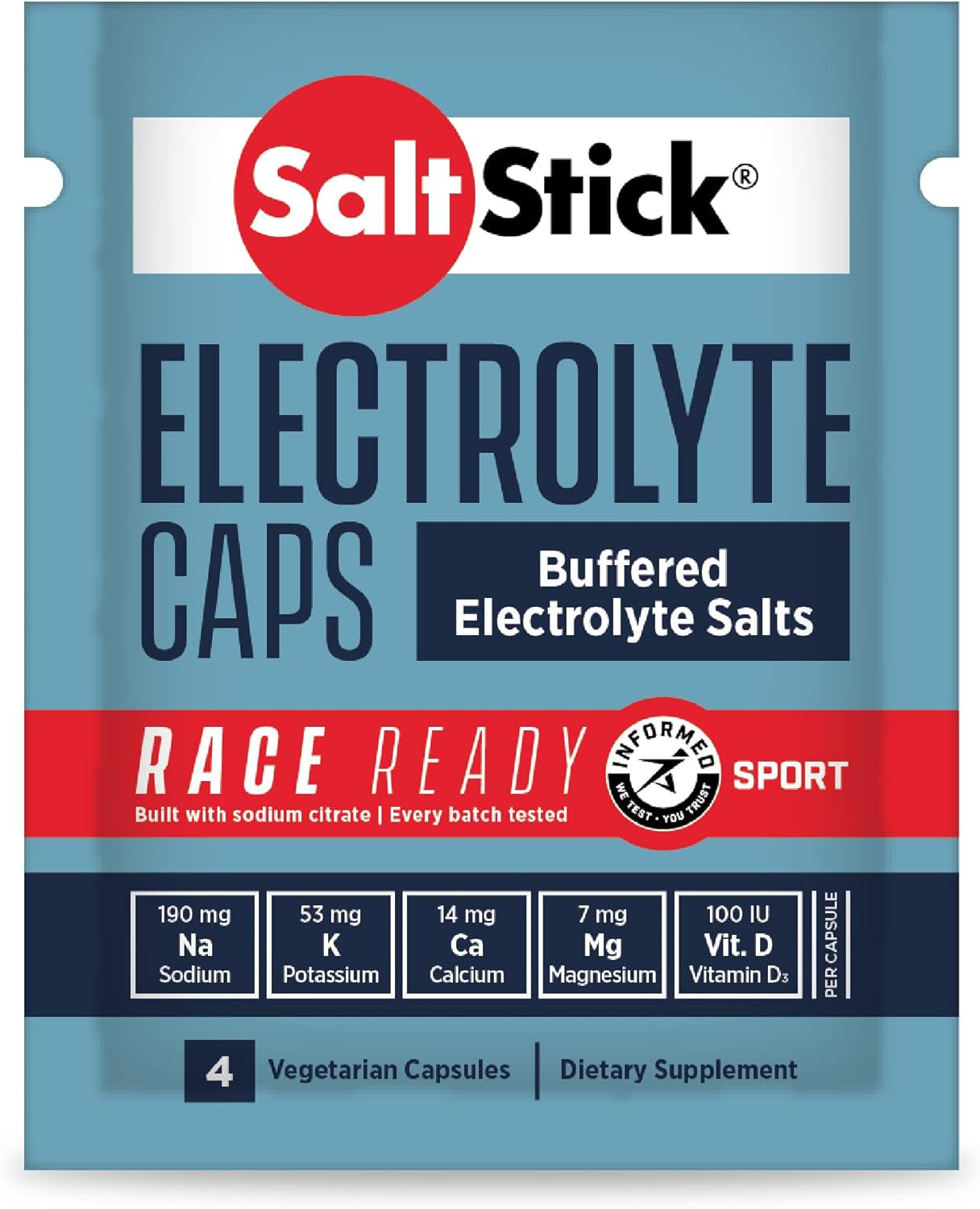 Saltstick Race Ready Electrolyte Capsules | Informed Sport Certified Electrolytes | Salt Pills/Tablets for Running | Hydration, Helps Reduce Muscle Cramps | 24 Packets, 4 Capsules Each