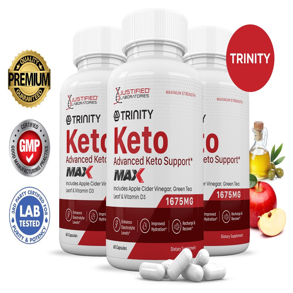 (3 Pack) Trinity Keto ACV MAX Pills 1675Mg Alternative to Gummies Dietary Supplement 180 Capsules