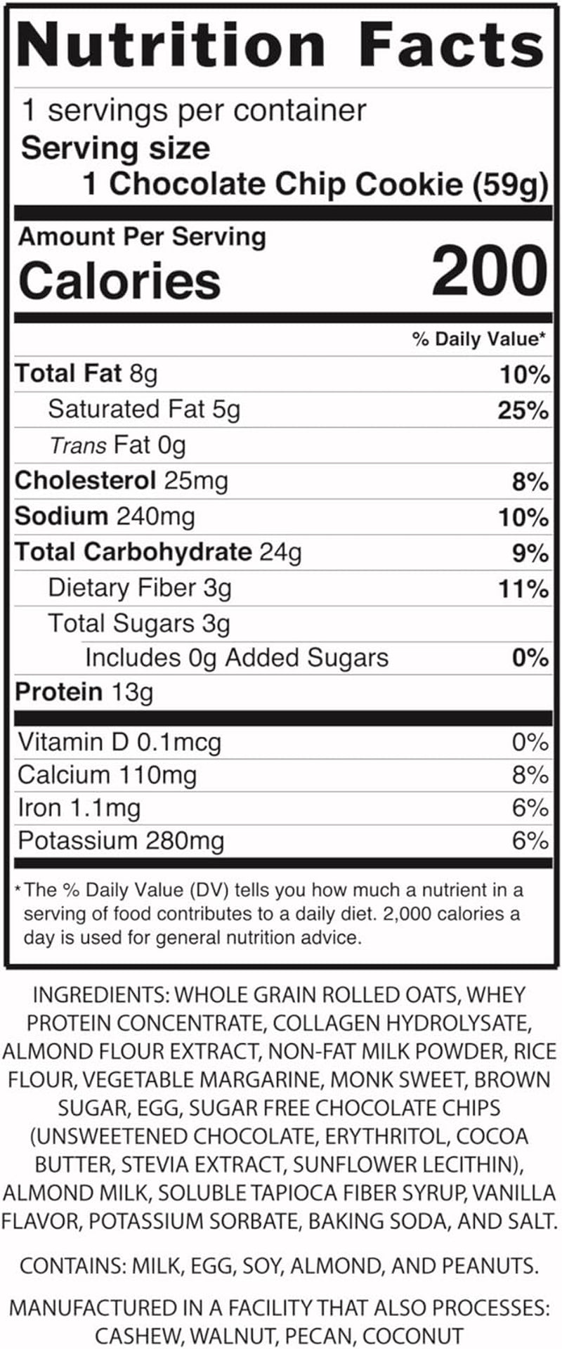 WICKED Protein Cookie, Chocolate Chip, High Protein, Low Sugar, Clean Label Project Certified, Gluten Free, Collagen, Delicious Soft Baked Protein Snack for Women and Men (Chocolate Chip, 6)