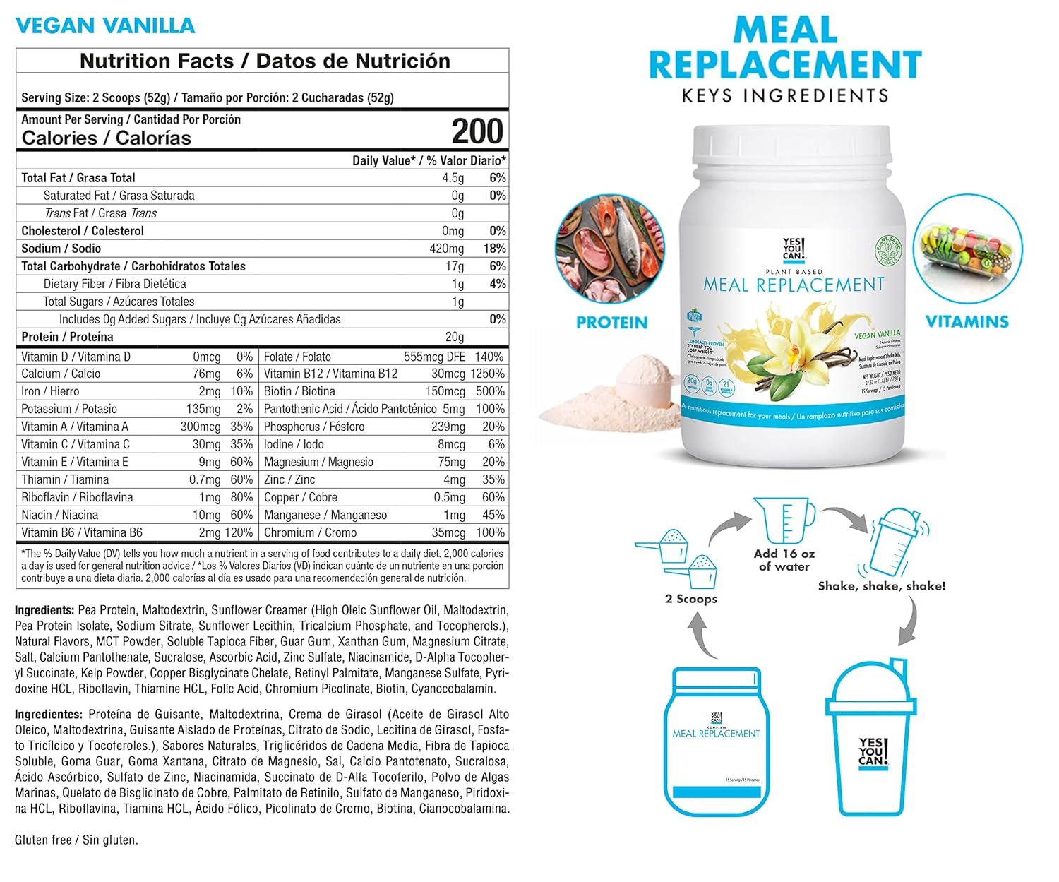 Yes You Can! Detox plus Kit (Meal Replacement Vegan Vanilla, Aloe Vera Pineapple) - Complete Meal Replacement Powder, High Energy Shake Booster, Aloe Vera Detox Supplement, Health Transformation