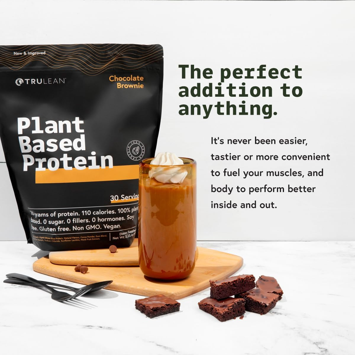 TRULEAN Plant Based Vegan Protein Powder, 20G Organic Pea Protein, Vegan, Non GMO, Gluten/Diary Free, Chocolate Brownie, 33.2Oz (1Pk, 30 Servings)