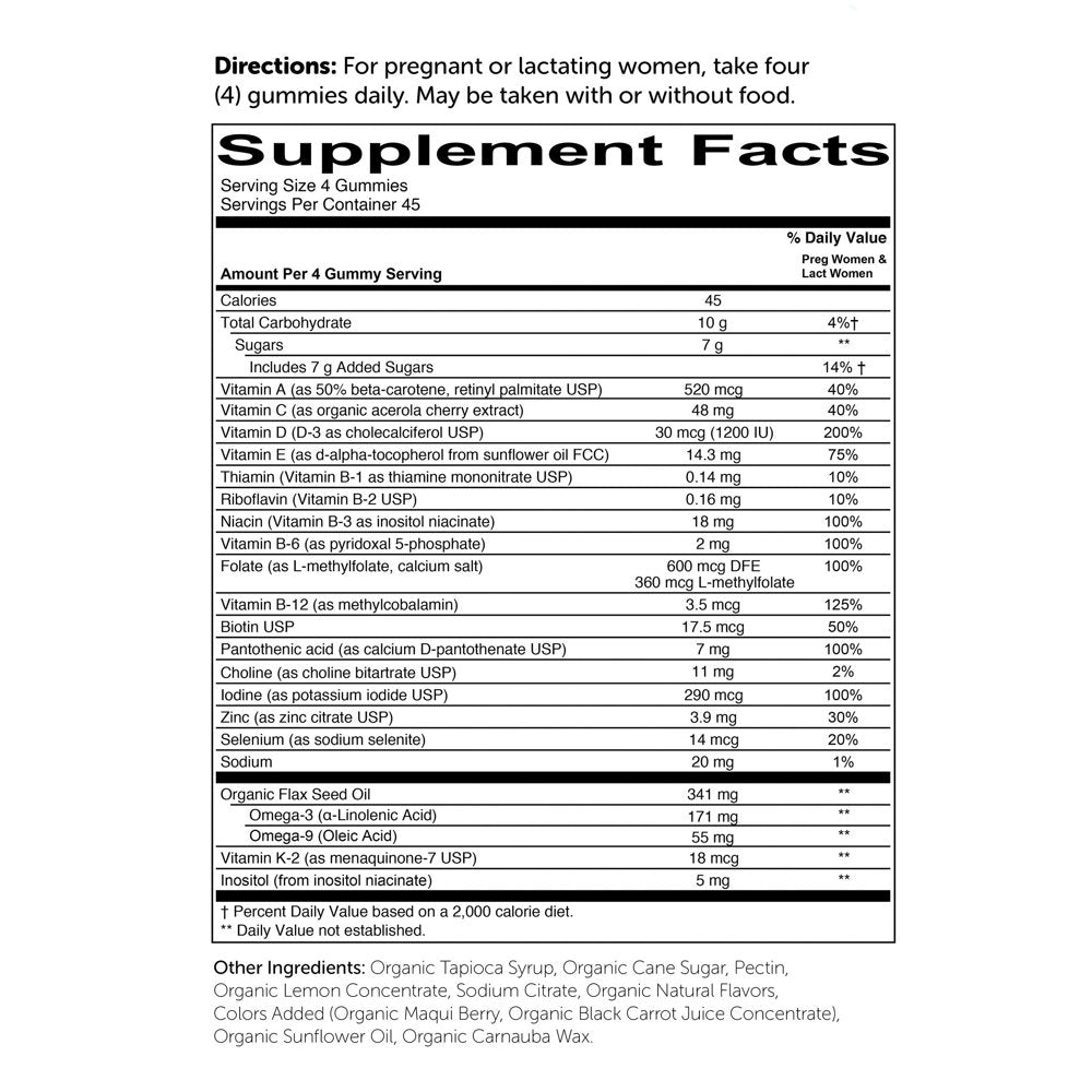 Smartypants USDA Organic Prenatal Formula, 180 Adult Gummies | Multivitamin plus Omega 3, Folate, Iodine, Vitamin D3, Vitamin B12