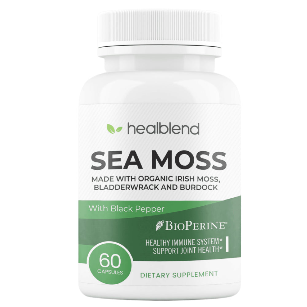 Healblend Organic Irish Moss, Bladderwrack, Burdock, & Bioperine - 1405Mg with Black Pepper - Natural Wellness and Detox Support Supplement - 60 Capsules