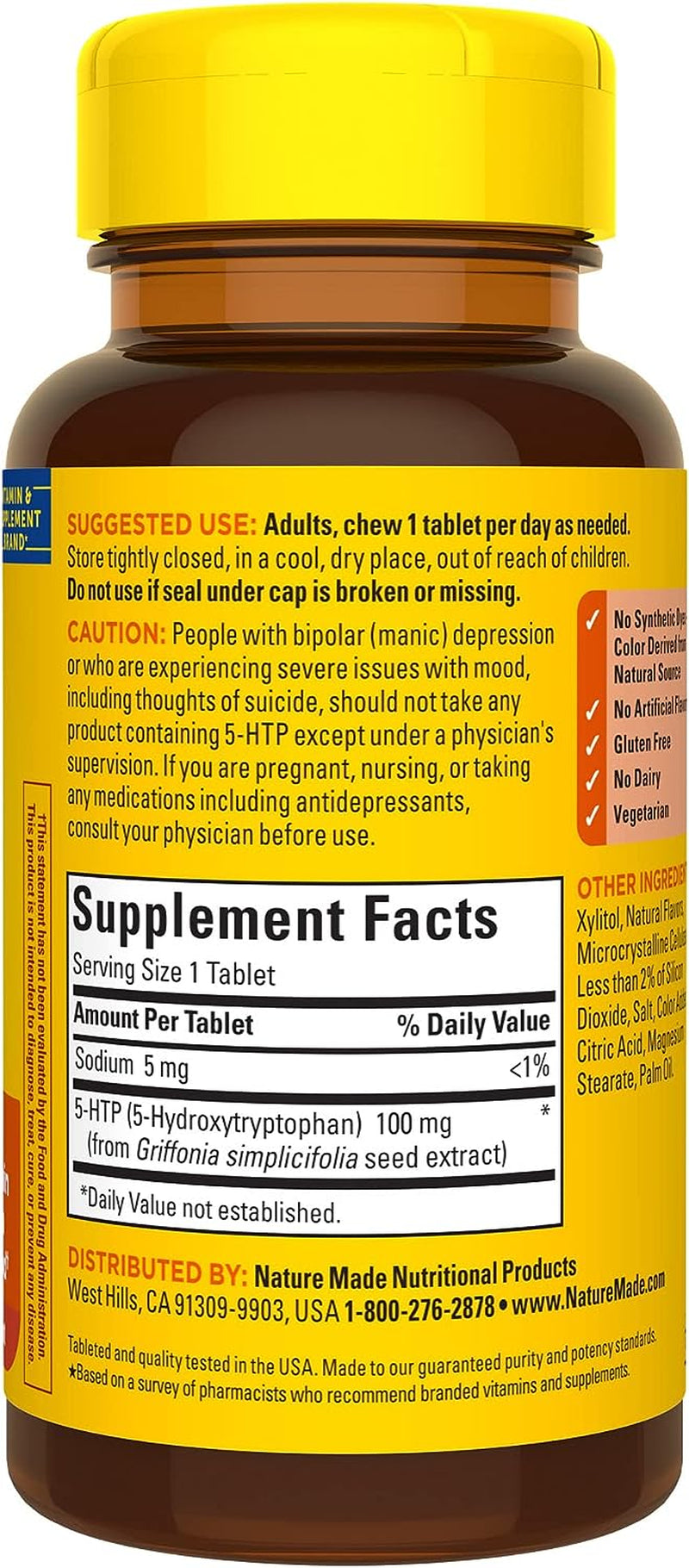 Nature Made Chewable 5HTP 100Mg, 5-HTP Mood Support Supplement, 30 5 HTP Chewable Tablets, 30 Day Supply