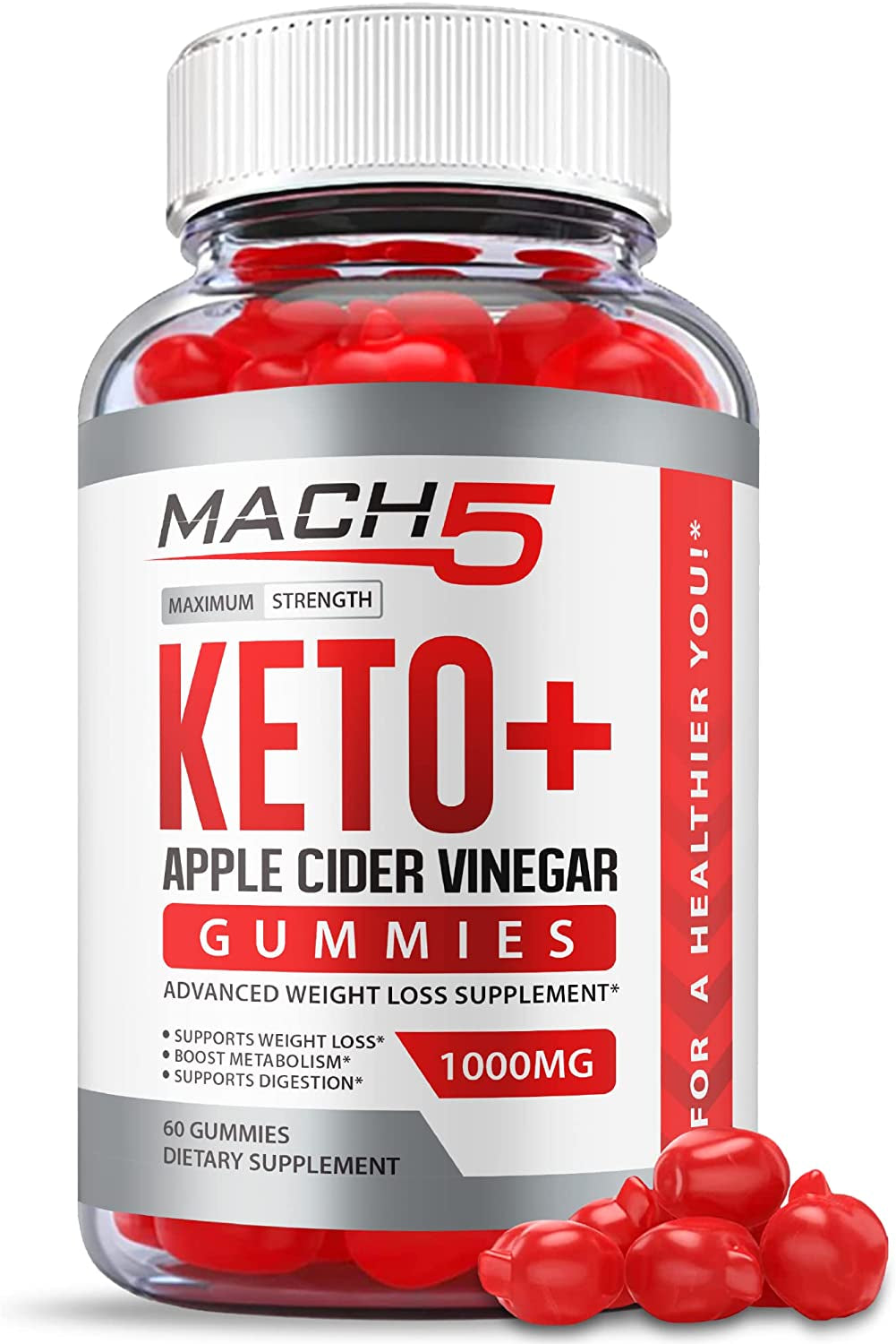 Mach5 ACV Keto plus Gummies, Apple Cider Vinegary Gummies Advanced, with Beet Root Juice, Vitamin B12, Vegan (60 Gummies)