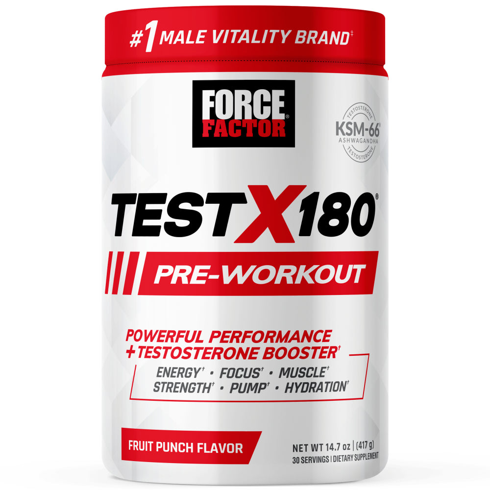 Test X180 Pre-Workout Powder & Testosterone Booster for Men, Increase Energy & Endurance, Build Muscle & Strength, Nitric Oxide Supplement with Ashwagandaha, Force Factor, Fruit Punch, 30 Servings